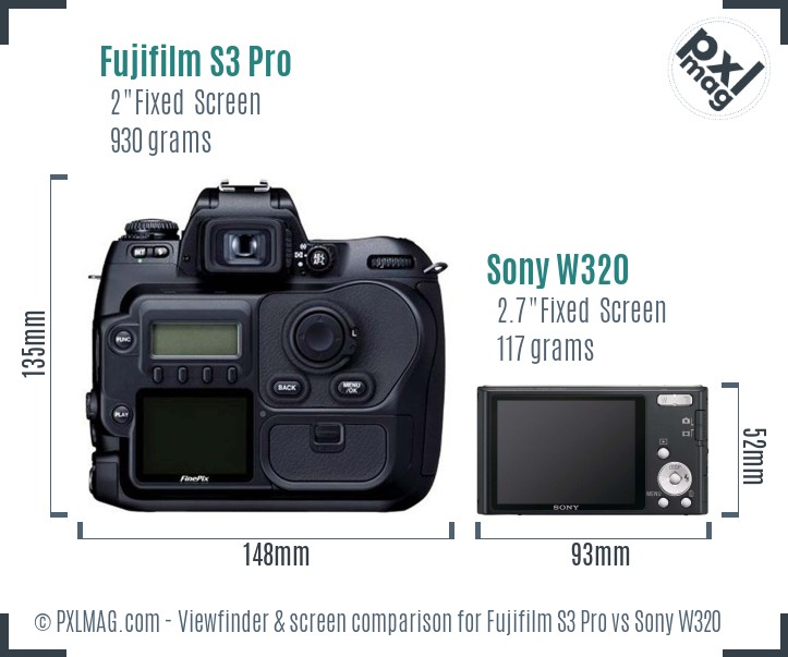 Fujifilm S3 Pro vs Sony W320 Screen and Viewfinder comparison