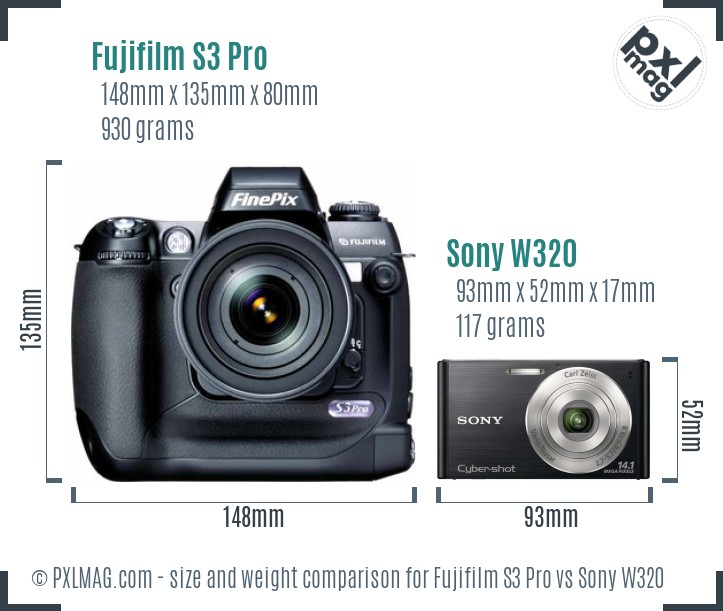 Fujifilm S3 Pro vs Sony W320 size comparison Fujifilm S3 Pro vs Sony W320 size comparison