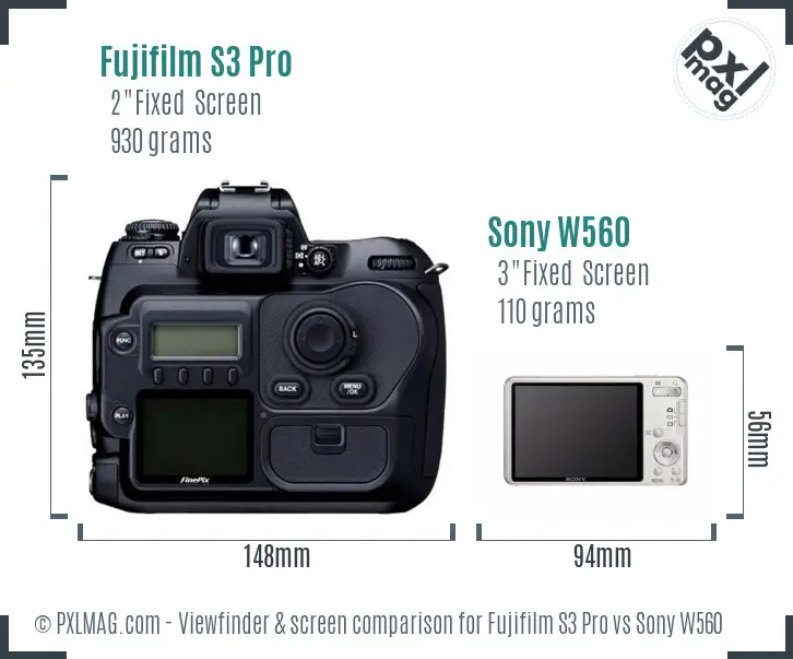 Fujifilm S3 Pro vs Sony W560 Screen and Viewfinder comparison