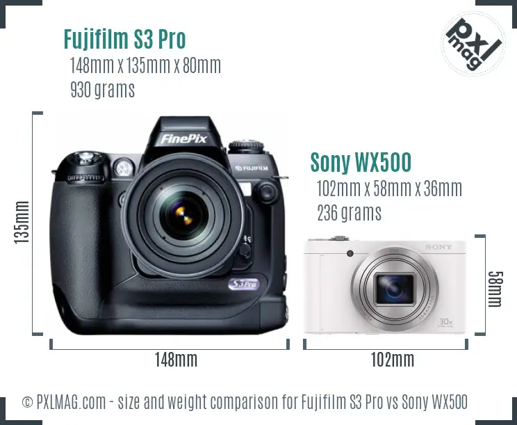 Fujifilm S3 Pro vs Sony WX500 size comparison