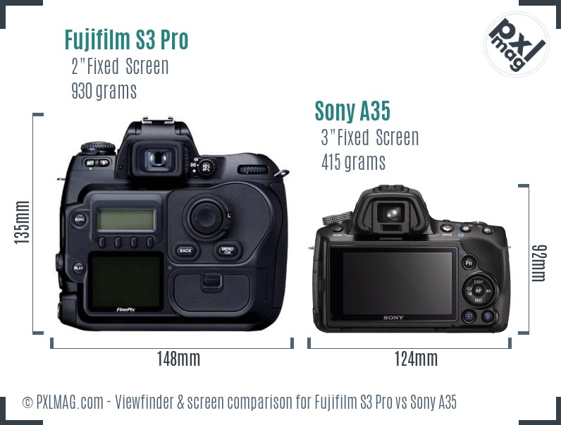 Fujifilm S3 Pro vs Sony A35 Screen and Viewfinder comparison