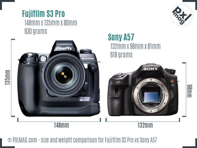 Fujifilm S3 Pro vs Sony A57 size comparison Fujifilm S3 Pro vs Sony A57 size comparison