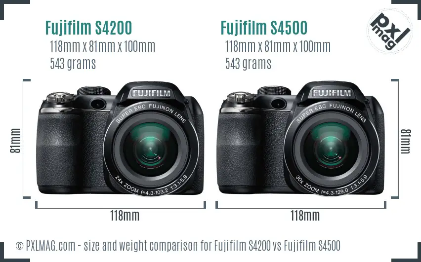 Fujifilm S4200 vs Fujifilm S4500 size comparison