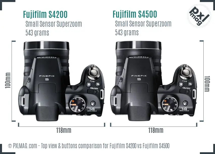 Fujifilm S4200 vs Fujifilm S4500 top view buttons comparison