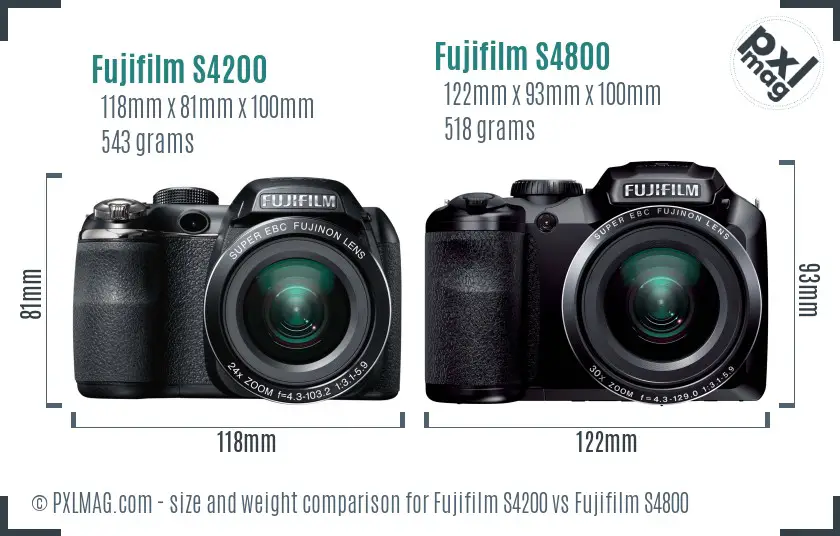 Fujifilm S4200 vs Fujifilm S4800 size comparison
