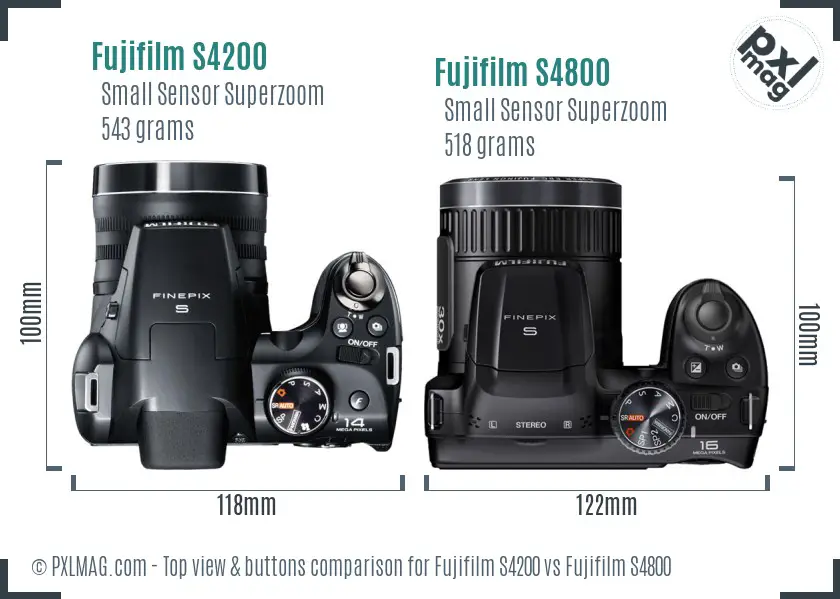 Fujifilm S4200 vs Fujifilm S4800 top view buttons comparison