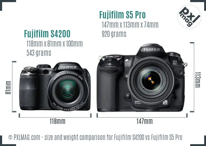 Fujifilm S4200 vs Fujifilm S5 Pro size comparison