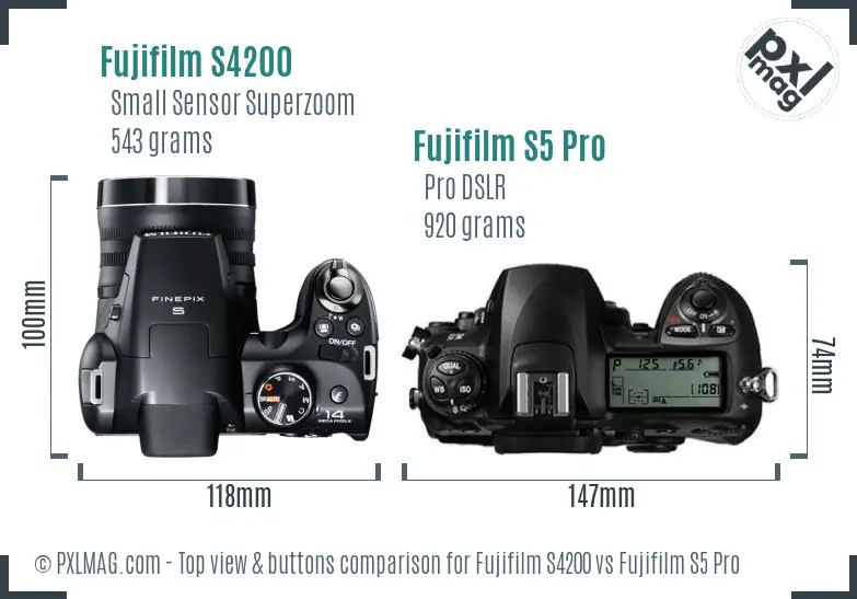 Fujifilm S4200 vs Fujifilm S5 Pro top view buttons comparison