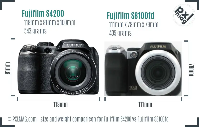 Fujifilm S4200 vs Fujifilm S8100fd size comparison