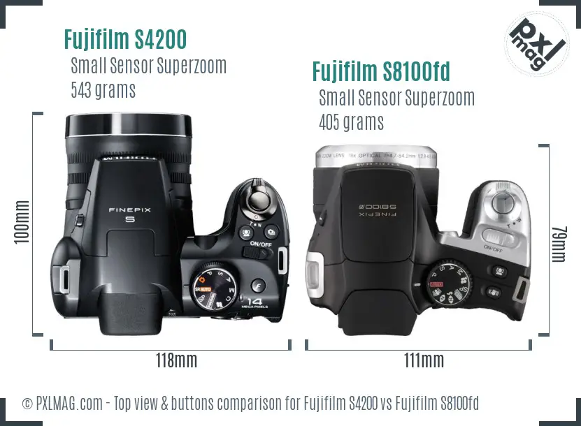 Fujifilm S4200 vs Fujifilm S8100fd top view buttons comparison