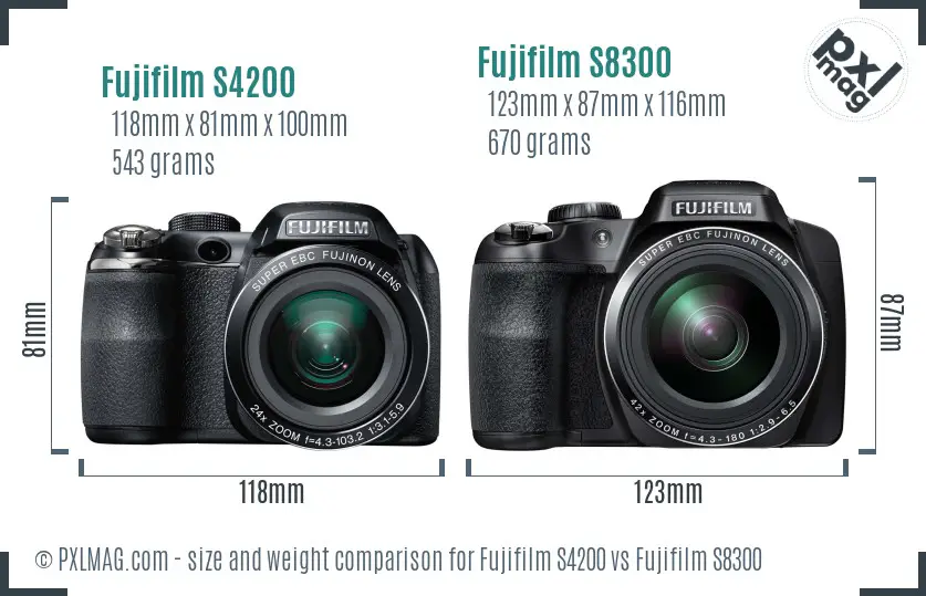 Fujifilm S4200 vs Fujifilm S8300 size comparison