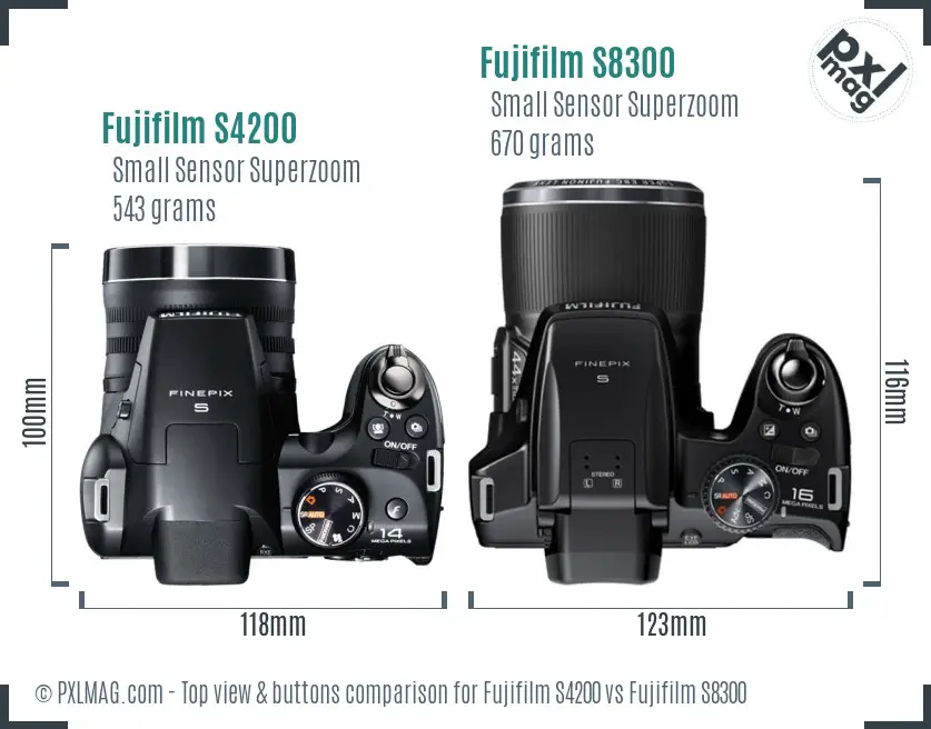 Fujifilm S4200 vs Fujifilm S8300 top view buttons comparison