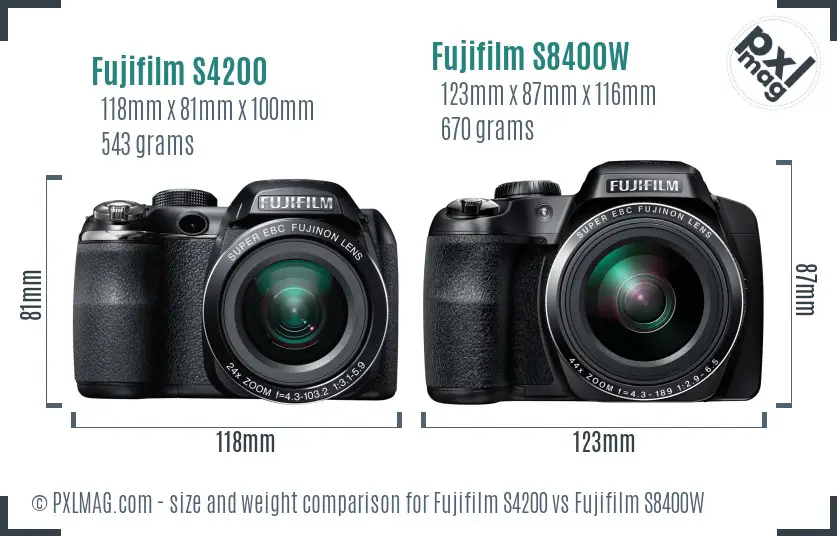 Fujifilm S4200 vs Fujifilm S8400W size comparison