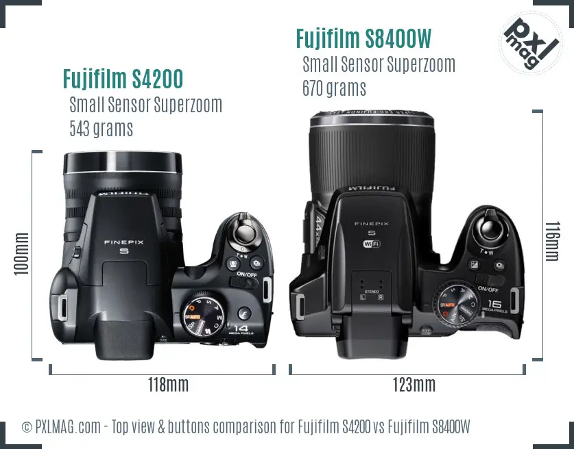 Fujifilm S4200 vs Fujifilm S8400W top view buttons comparison