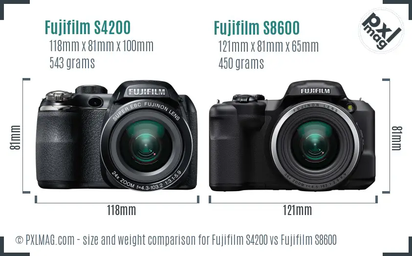 Fujifilm S4200 vs Fujifilm S8600 size comparison