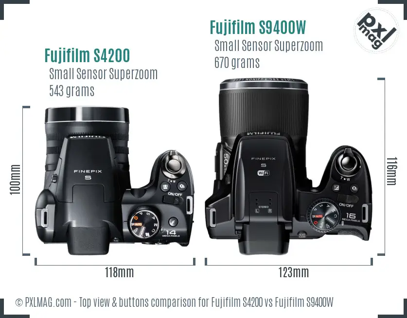 Fujifilm S4200 vs Fujifilm S9400W top view buttons comparison