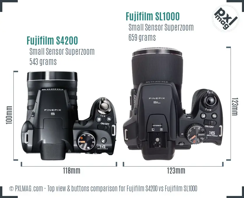 Fujifilm S4200 vs Fujifilm SL1000 top view buttons comparison