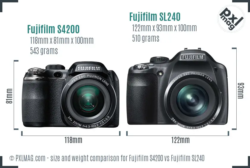 Fujifilm S4200 vs Fujifilm SL240 size comparison