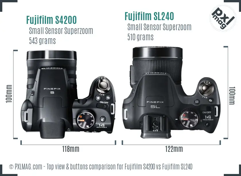 Fujifilm S4200 vs Fujifilm SL240 top view buttons comparison