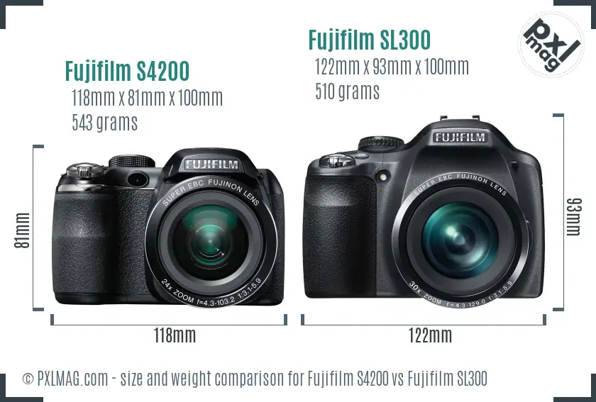 Fujifilm S4200 vs Fujifilm SL300 size comparison