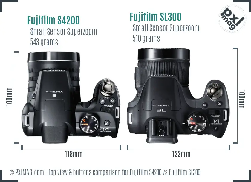 Fujifilm S4200 vs Fujifilm SL300 top view buttons comparison
