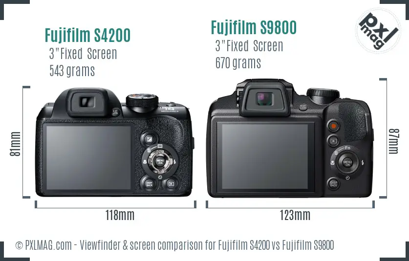 Fujifilm S4200 vs Fujifilm S9800 Screen and Viewfinder comparison