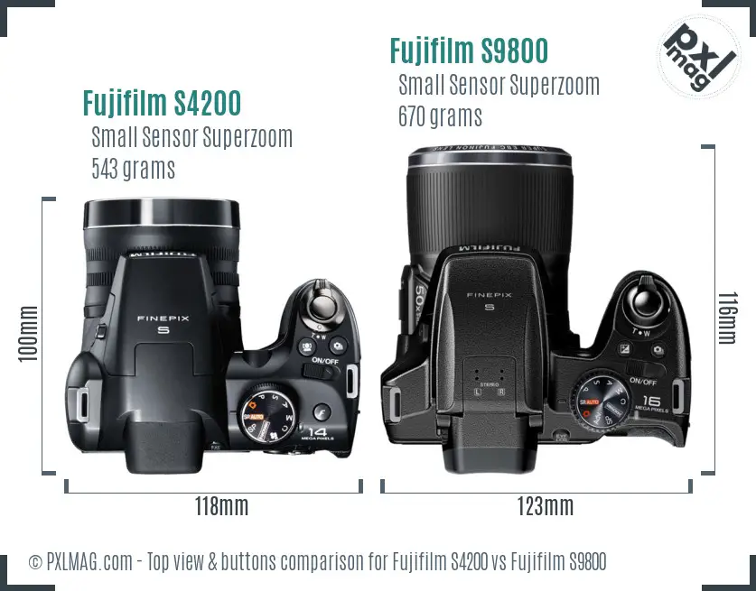 Fujifilm S4200 vs Fujifilm S9800 top view buttons comparison