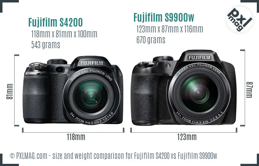 Fujifilm S4200 vs Fujifilm S9900w size comparison