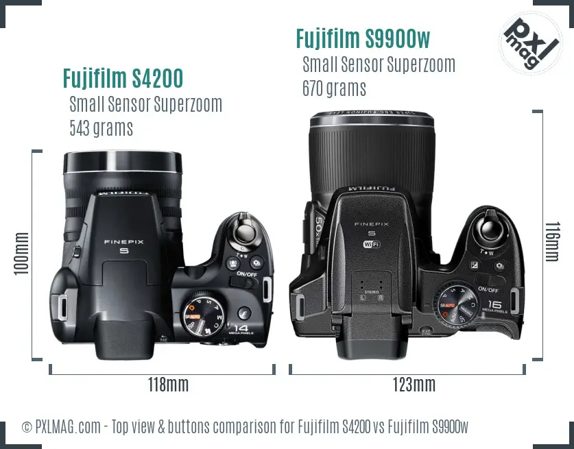 Fujifilm S4200 vs Fujifilm S9900w top view buttons comparison