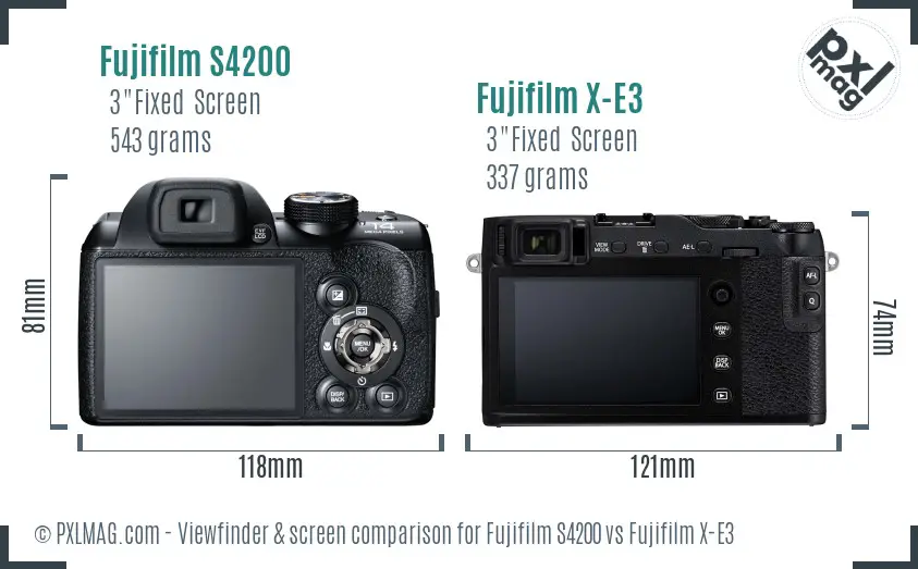 Fujifilm S4200 vs Fujifilm X-E3 Screen and Viewfinder comparison