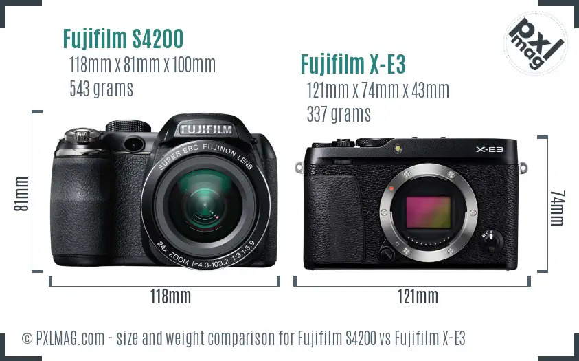 Fujifilm S4200 vs Fujifilm X-E3 size comparison