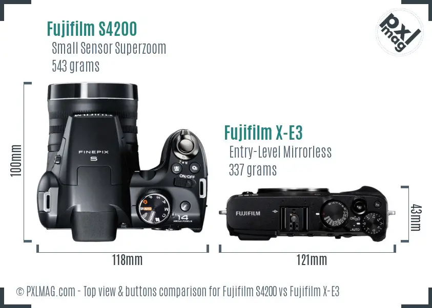 Fujifilm S4200 vs Fujifilm X-E3 top view buttons comparison