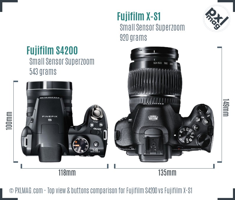 Fujifilm S4200 vs Fujifilm X-S1 top view buttons comparison