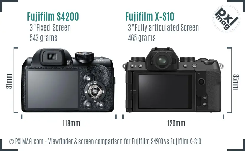 Fujifilm S4200 vs Fujifilm X-S10 Screen and Viewfinder comparison