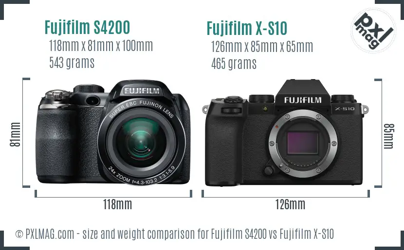 Fujifilm S4200 vs Fujifilm X-S10 size comparison