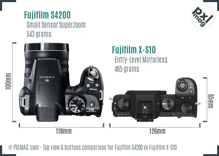 Fujifilm S4200 vs Fujifilm X-S10 top view buttons comparison