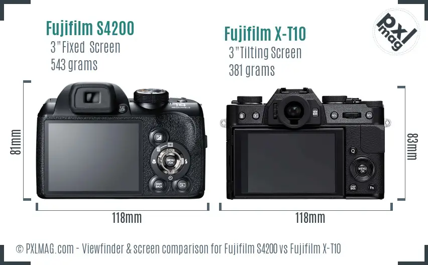 Fujifilm S4200 vs Fujifilm X-T10 Screen and Viewfinder comparison
