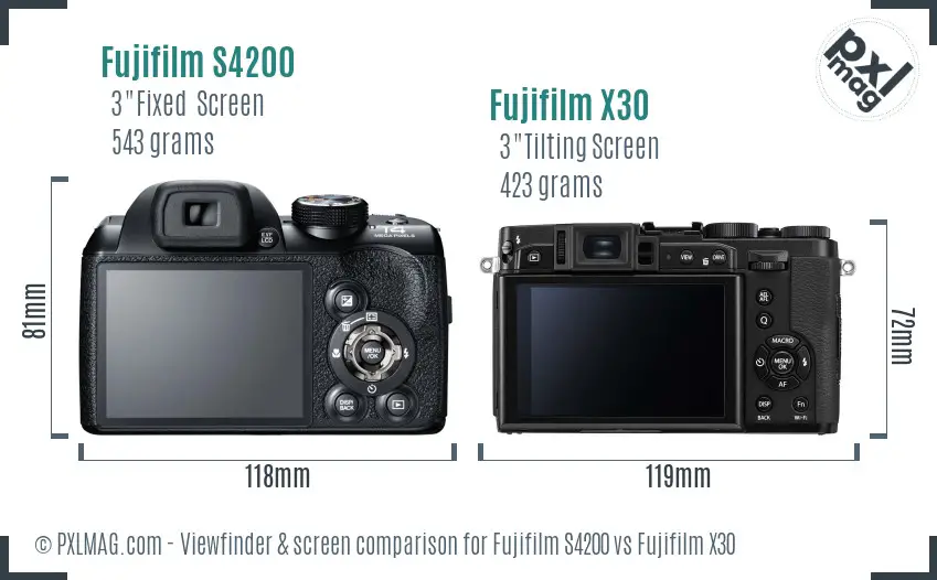 Fujifilm S4200 vs Fujifilm X30 Screen and Viewfinder comparison