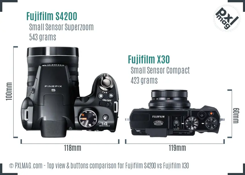 Fujifilm S4200 vs Fujifilm X30 top view buttons comparison