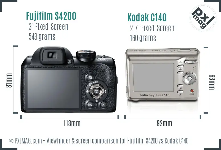Fujifilm S4200 vs Kodak C140 Screen and Viewfinder comparison