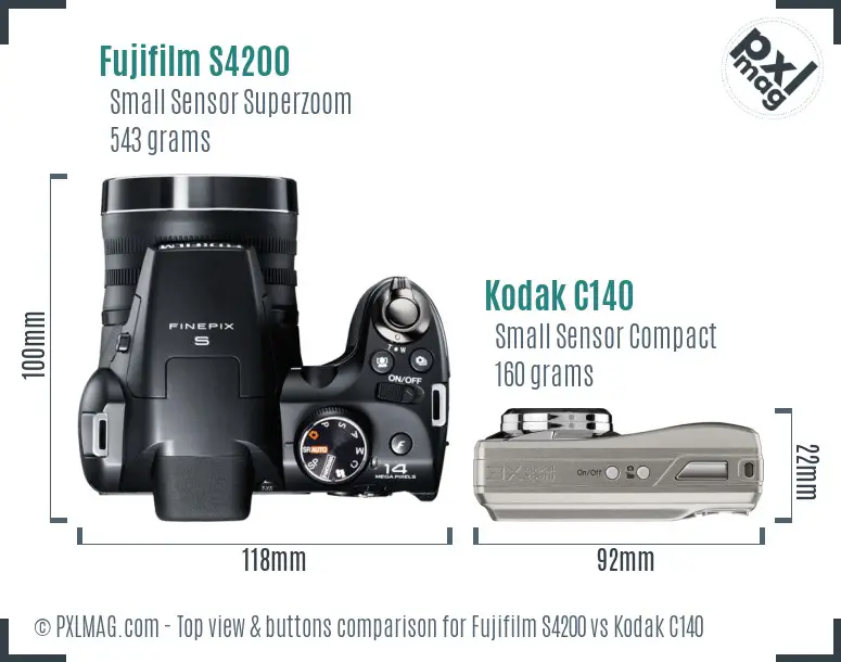 Fujifilm S4200 vs Kodak C140 top view buttons comparison