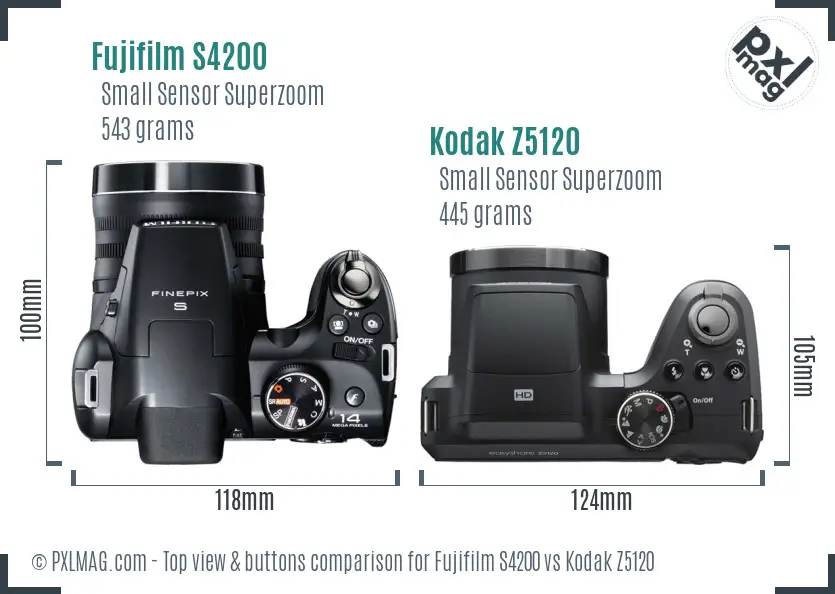 Fujifilm S4200 vs Kodak Z5120 top view buttons comparison