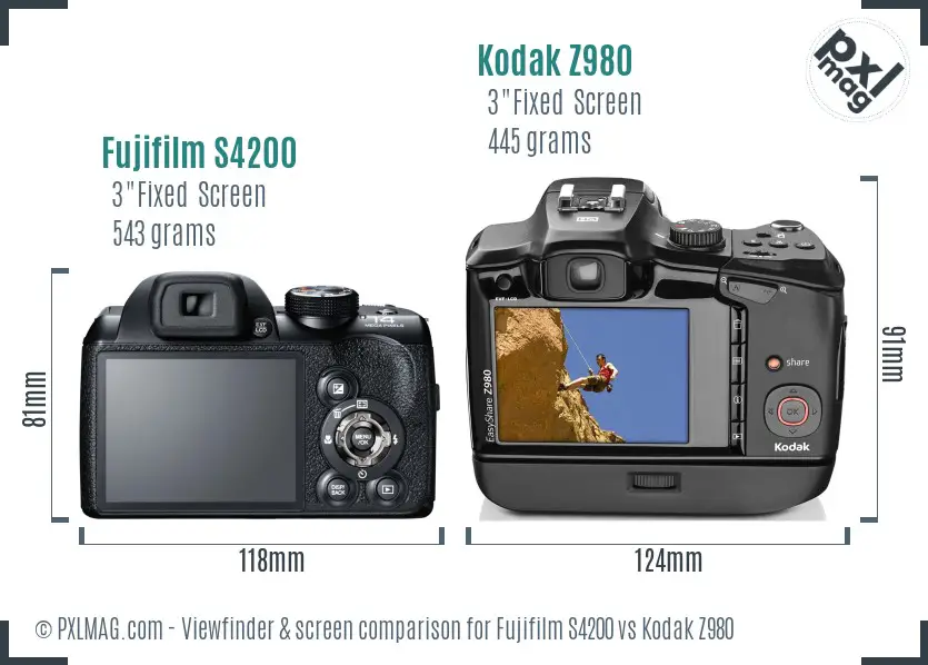 Fujifilm S4200 vs Kodak Z980 Screen and Viewfinder comparison