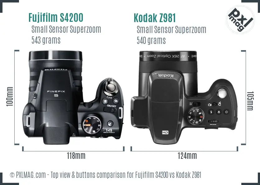 Fujifilm S4200 vs Kodak Z981 top view buttons comparison