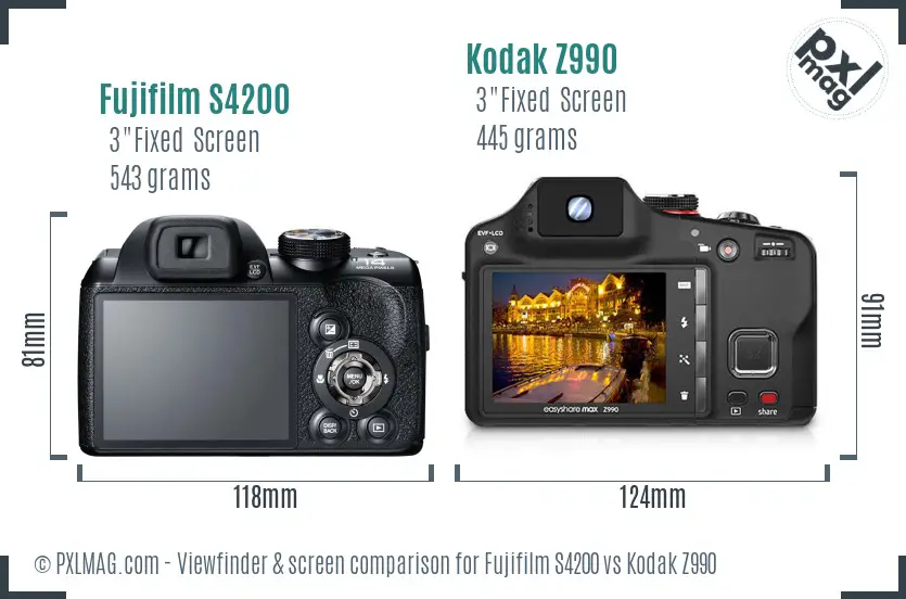 Fujifilm S4200 vs Kodak Z990 Screen and Viewfinder comparison Fujifilm S4200 vs Kodak Z990 Screen and Viewfinder comparison
