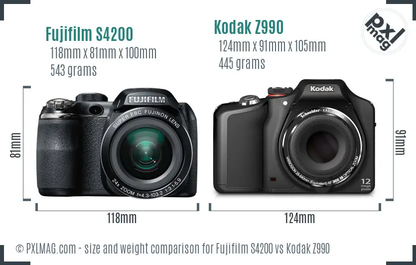 Fujifilm S4200 vs Kodak Z990 size comparison Fujifilm S4200 vs Kodak Z990 size comparison