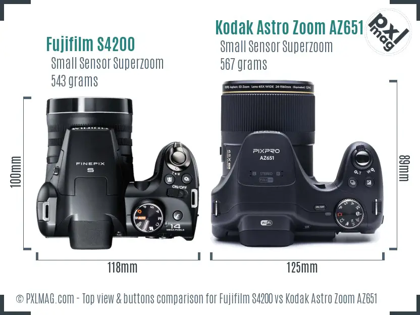Fujifilm S4200 vs Kodak Astro Zoom AZ651 top view buttons comparison