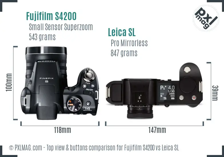 Fujifilm S4200 vs Leica SL top view buttons comparison