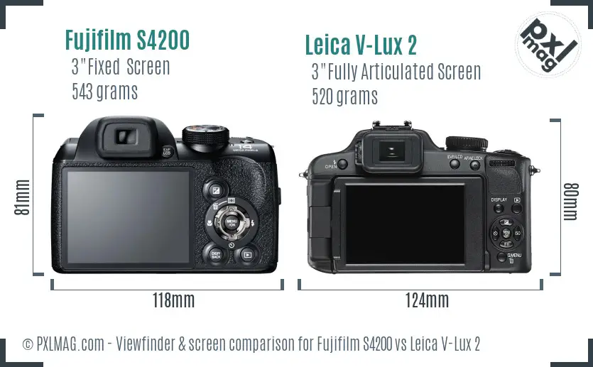 Fujifilm S4200 vs Leica V-Lux 2 Screen and Viewfinder comparison