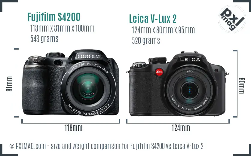 Fujifilm S4200 vs Leica V-Lux 2 size comparison